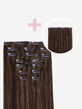 Load image into Gallery viewer, 16" Seamless Dark Brown Highlights Volume Bundle Clip-Ins - 16" (180g)
